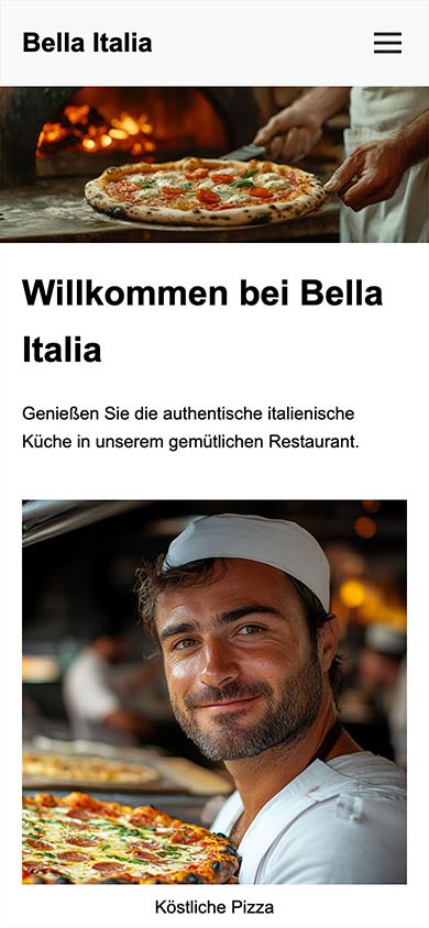 Screenshot: Website Pizzeria Bella Italia Mobile