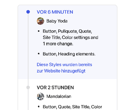 Screenshot Revisions für Styles und Templates