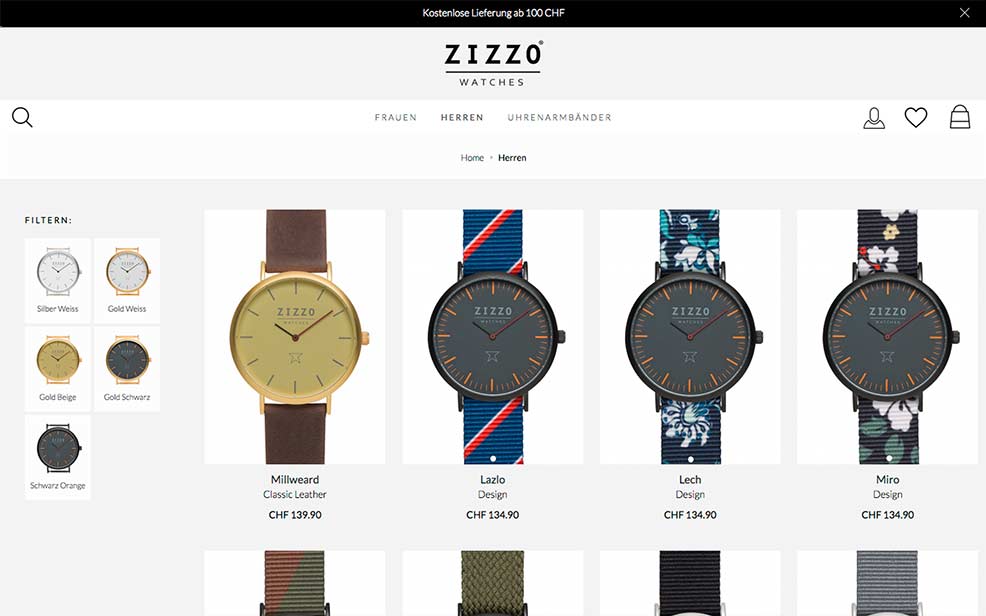 Webdesign Online-Shop ZIZZOwatches