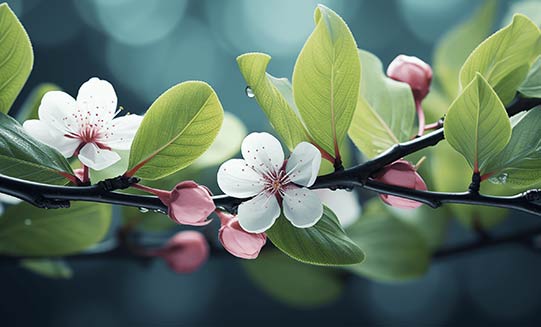 Beispiel eines mit KI erstellten Bildes mit einem Zweig und Blüten