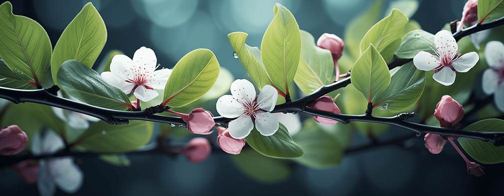 Beispiel eines mit KI erstellten Bildes mit einem Zweig und Blüten