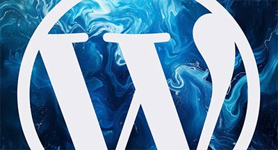Grosses WordPress Logo vor blauem Hintergrund